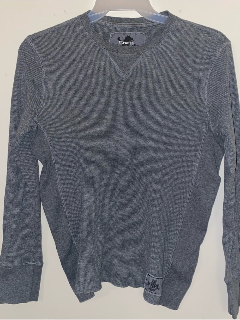 Y2K Vintage Express Thermal Grey Size Large 100% Cotton Minimalist Long Sleeve